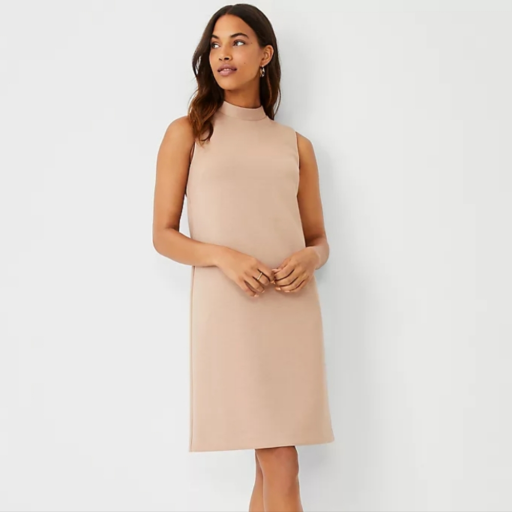 Ann Taylor Sleeveless Midi Shift Dress in Light Beige